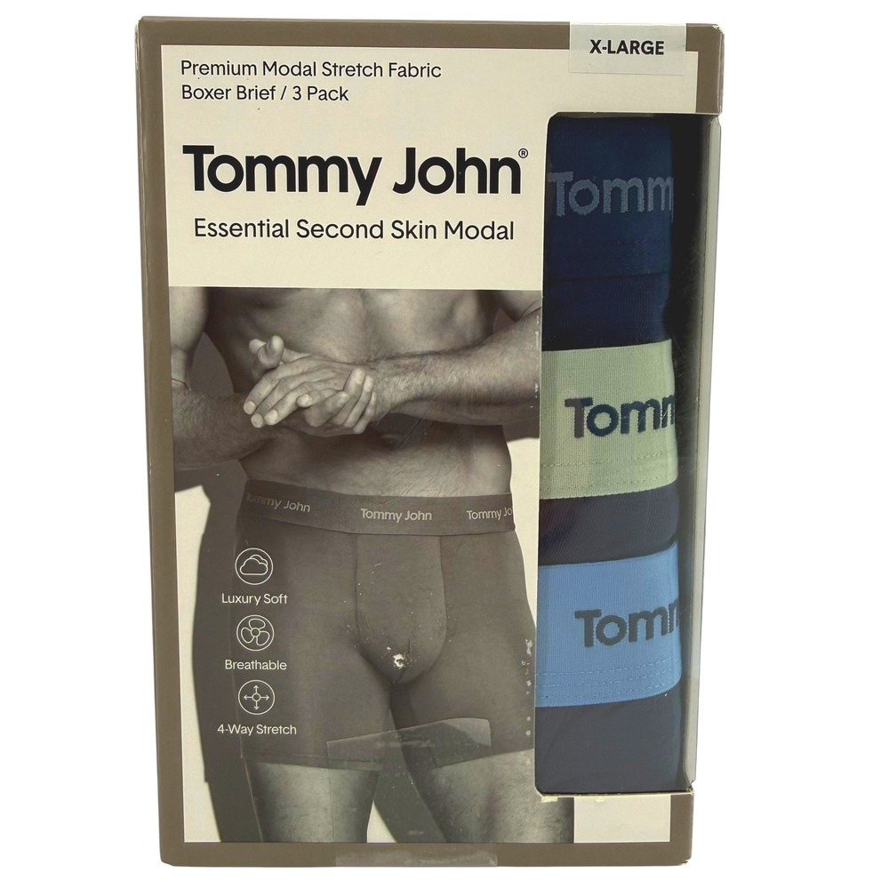 Tommy John Mens Second Skin Modal Boxer Brief 3 Pack Blue Green XL NEW